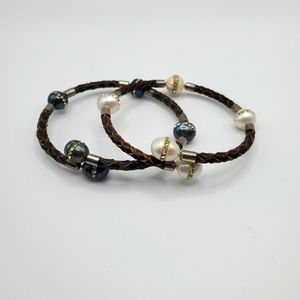 Leather and Faux Pearl Bangles (2)